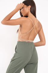 Tan Lace Open Back Bodysuit - Naomie-Bodysuits