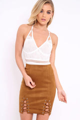 Tan Lace Up Suedette Mini Skirt - Tiara-Skirts