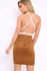 Tan Lace Up Suedette Mini Skirt - Tiara-Skirts