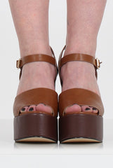 Tan PU Open Toe Wedges - Kendi-Wedges