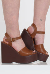 Tan PU Open Toe Wedges - Kendi-Wedges