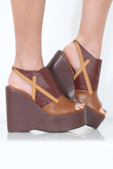 Tan Peep Toe Wedges- Sadie-Wedges