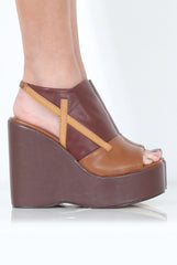 Tan Peep Toe Wedges- Sadie-Wedges