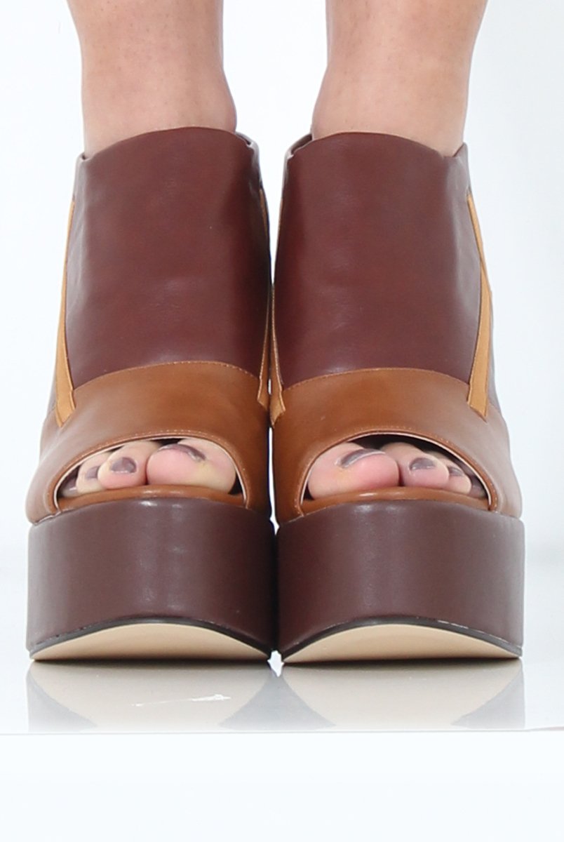 Tan Peep Toe Wedges- Sadie-Wedges