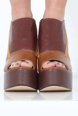Tan Peep Toe Wedges- Sadie-Wedges