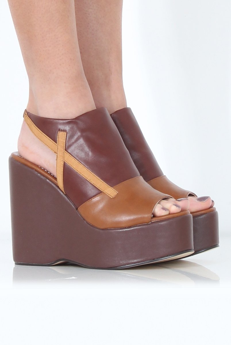 Tan Peep Toe Wedges- Sadie-Wedges