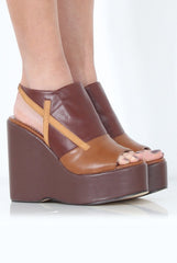 Tan Peep Toe Wedges- Sadie-Wedges
