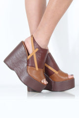Tan Peep Toe Wedges- Sadie-Wedges