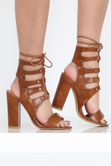 Tan Pu Block Lace up Heel - Daisy-Heels