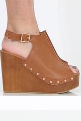 Tan Pu Wooden Wedge Sandals - Vera-Sandals