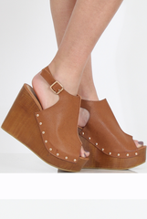 Tan Pu Wooden Wedge Sandals - Vera-Sandals
