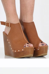 Tan Pu Wooden Wedge Sandals - Vera-Sandals