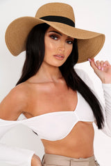 Tan Straw Black Detail Beach Hat - Christin-Hats