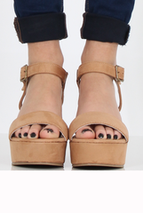 Tan Suede Open Toe Wedge Sandals - Kennie-Sandals
