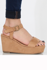 Tan Suede Open Toe Wedge Sandals - Kennie-Sandals