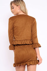 Tan Suedette Frill Hems Jacket - Elsa-Jackets