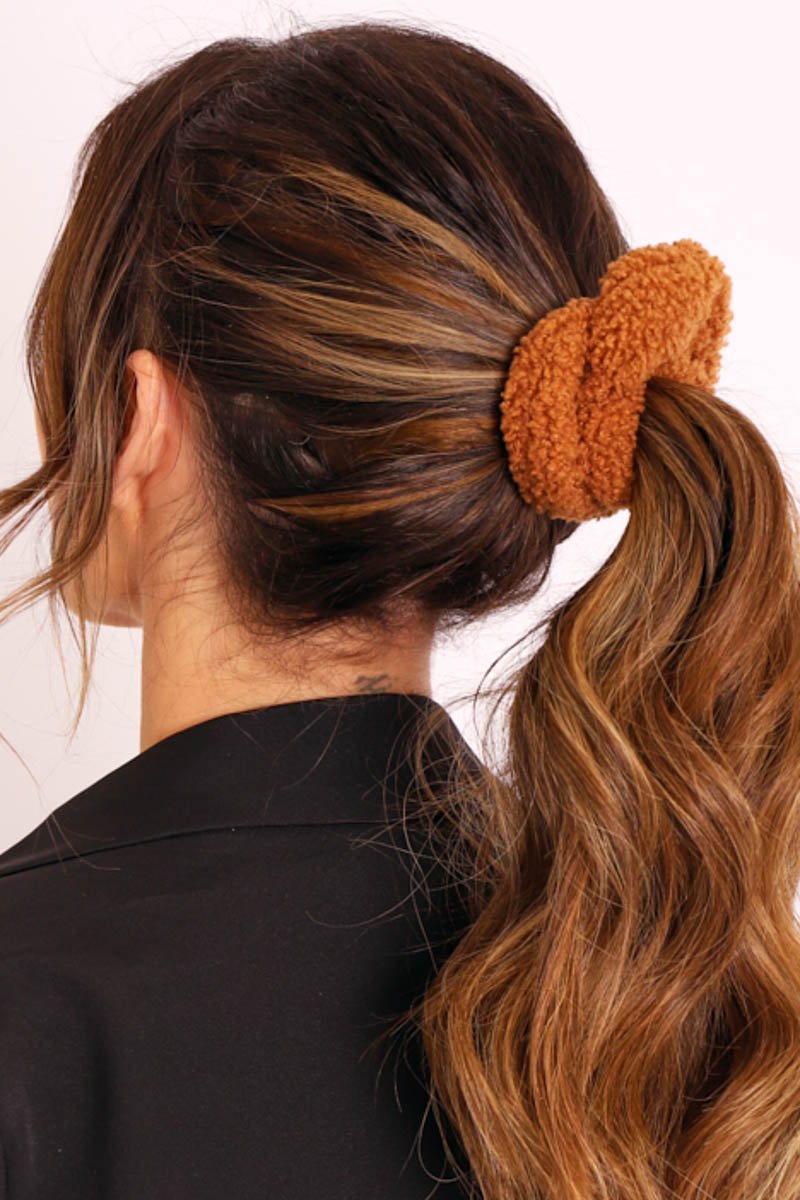 Tan Teddy Hair Scrunchie - Bassy-Hair