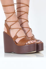 Tan Tie Up Wedges - Dayna-Wedges
