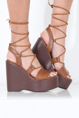 Tan Tie Up Wedges - Dayna-Wedges
