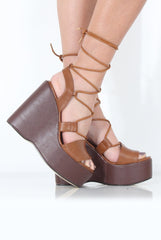 Tan Tie Up Wedges - Dayna-Wedges