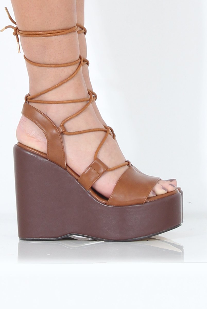 Tan Tie Up Wedges - Dayna-Wedges