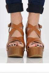 Tan Wedge Cut Out Sandals - Kelis-Sandals