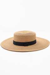 Tan Woven Ribbon Detail Beach Hat - Jamilet-Hats