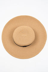 Tan Woven Ribbon Detail Beach Hat - Jamilet-Hats