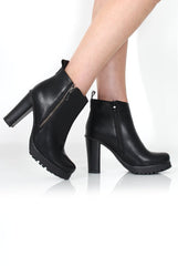 Tanya Black PU Heeled Boot-Heels
