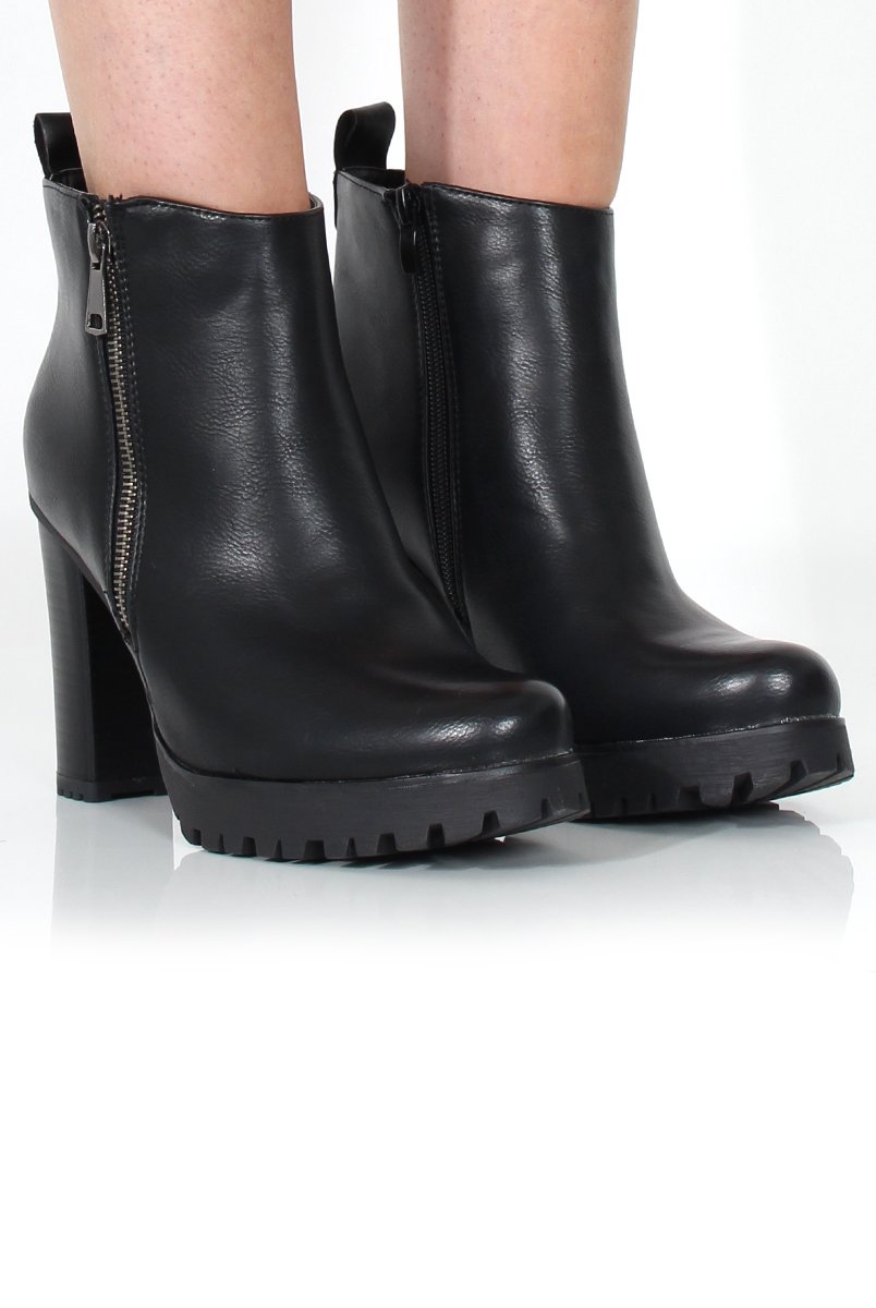 Tanya Black PU Heeled Boot-Heels