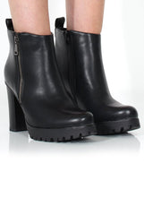 Tanya Black PU Heeled Boot-Heels