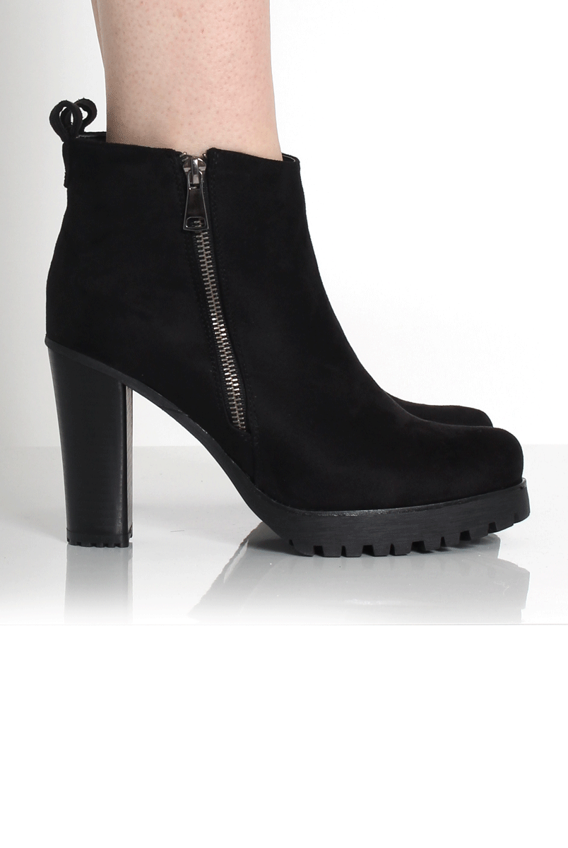 Tanya Black Suede Heeled Boot-Heels
