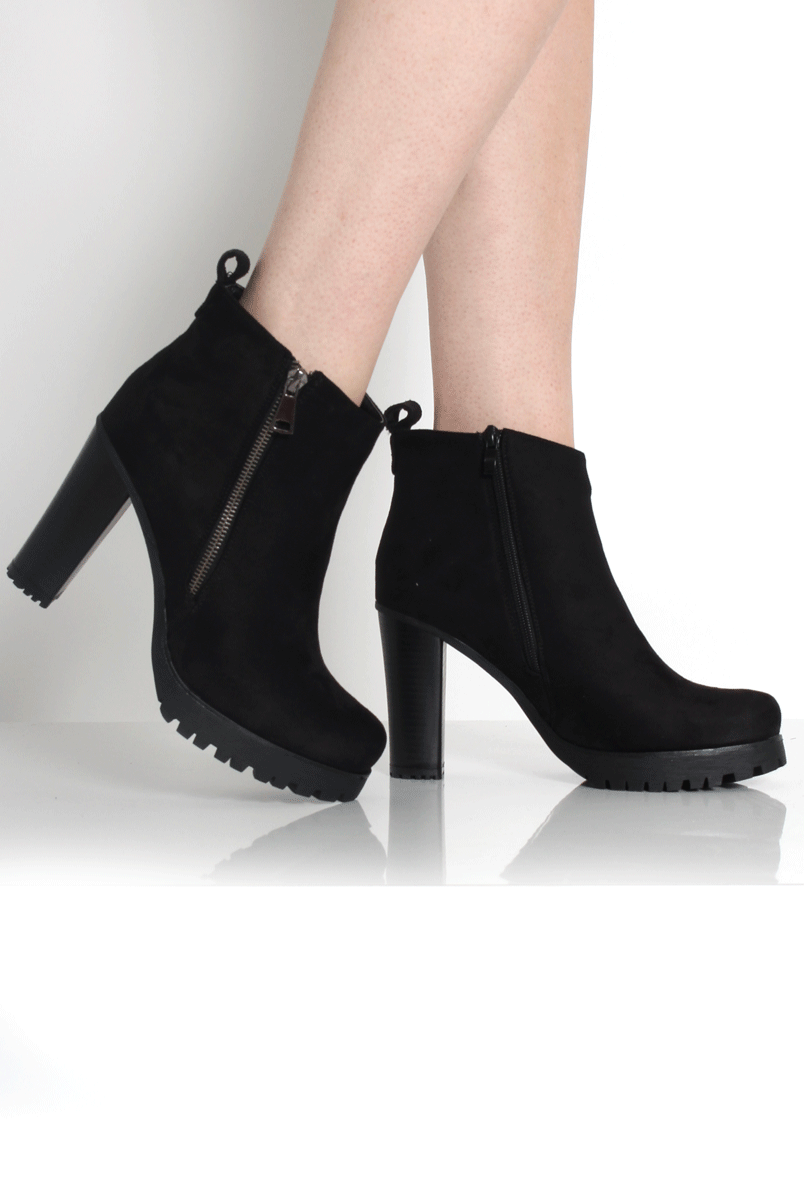 Tanya Black Suede Heeled Boot-Heels