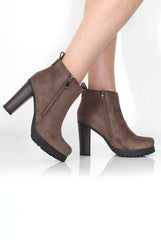 Tanya Khaki Suede Heeled Boot-Heels