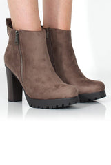 Tanya Khaki Suede Heeled Boot-Heels