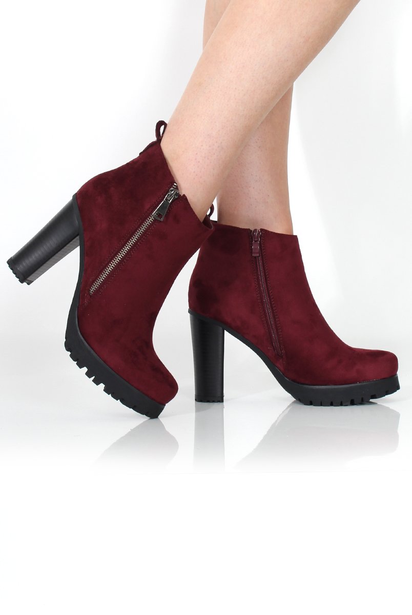 Tanya Wine Suede Heeled Boot-Heels