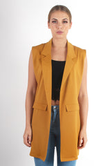 Tara Mustard Sleeveless Coat-Coats