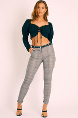Tartan Grey Sparkle Belted Trousers - Beverley-Trousers