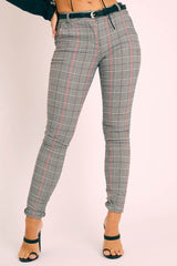 Tartan Grey Sparkle Belted Trousers - Beverley-Trousers