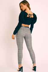 Tartan Grey Sparkle Belted Trousers - Beverley-Trousers