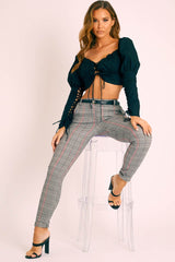 Tartan Grey Sparkle Belted Trousers - Beverley-Trousers
