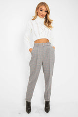 Tartan High Waist Tapered Cigarette Trousers - Maddy-Trousers