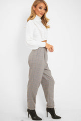 Tartan High Waist Tapered Cigarette Trousers - Maddy-Trousers
