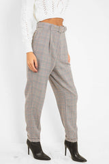 Tartan High Waist Tapered Cigarette Trousers - Maddy-Trousers