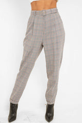 Tartan High Waist Tapered Cigarette Trousers - Maddy-Trousers