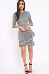 Tartan Hound-Tooth Frill Hem Dress - Caitlin-Dresses