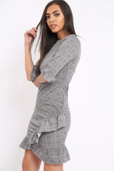 Tartan Hound-Tooth Frill Hem Dress - Caitlin-Dresses