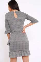 Tartan Hound-Tooth Frill Hem Dress - Caitlin-Dresses