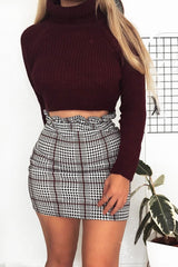 Tartan Hound-Tooth Ruffle Hem Mini Skirt - Abagail-Skirts