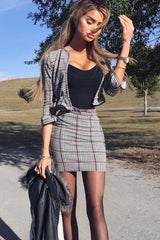 Tartan Hound-Tooth Ruffle Hem Mini Skirt - Abagail-Skirts